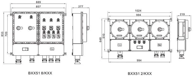 BXX51系列防爆动力检修箱外形及安装尺寸