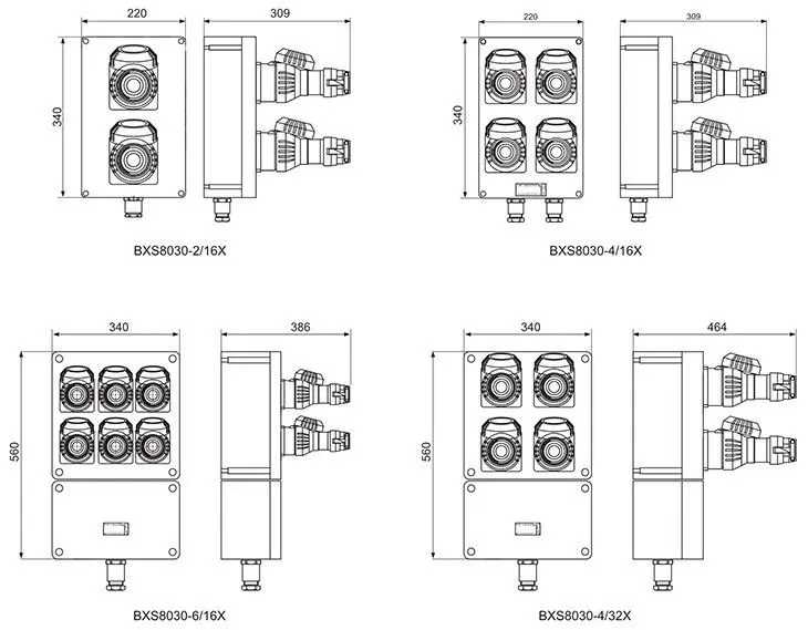 BXS8030系列防爆防腐插座箱外形及安装尺寸