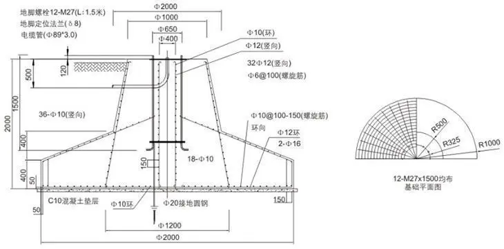 防爆高杆灯15~20米基础图