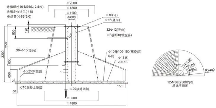 防爆高杆灯40米基础图