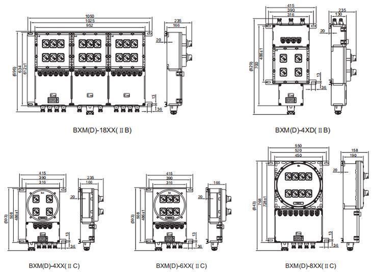 BXM系列防爆配电箱A型尺寸规格2