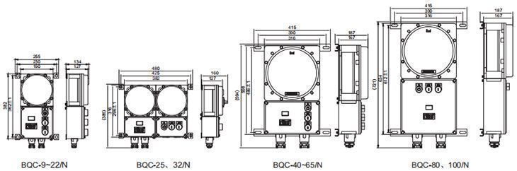 防爆电磁起动器可逆版IIC尺寸规格